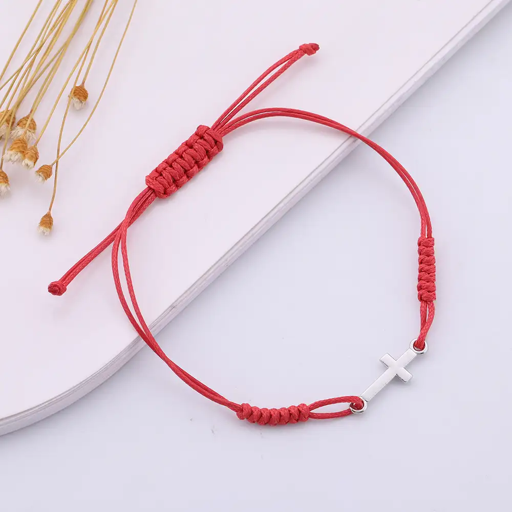 Pulseras cruzadas de hilo tejido, accesorios de joyería personalizados, pulsera de cuerda roja y negra hecha a mano, venta al por mayor, Yiwu