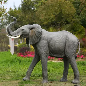 Estatua grande de elefante de diente largo de Animal de resina de fibra de vidrio para decoración de parque