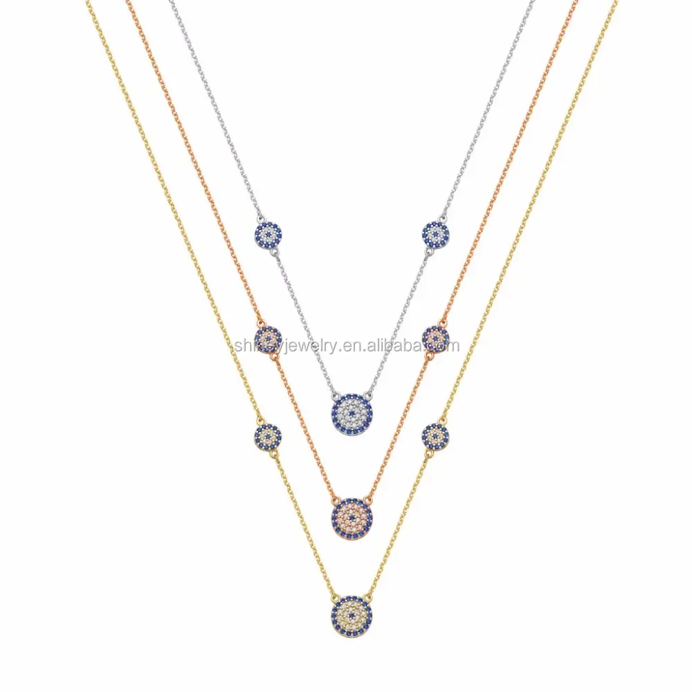 Фабрика круглого с клипсами Дурной глаз диско Шарм 925 серебряные серьги 18k Золотая цепочка Ожерелье