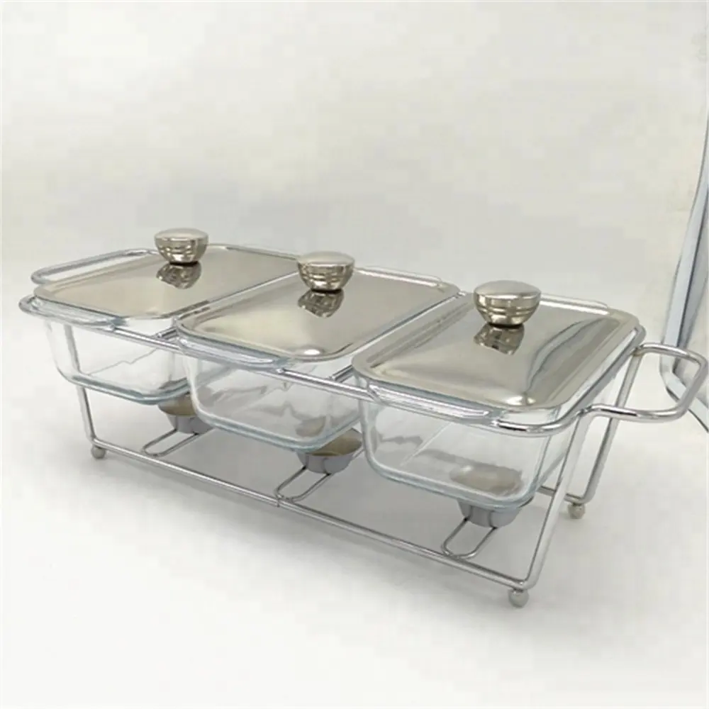 Hotel supplies 1.3Lx 3 glass chaffing dish , 3comparement food warmer/buffet chafer