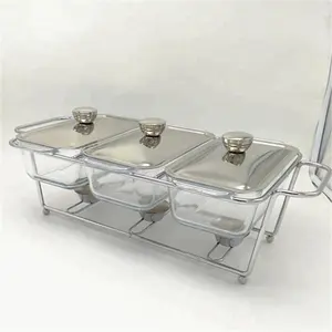 Hotel supplies 1.3Lx 3 glass chaffing dish , 3comparement food warmer/buffet chafer
