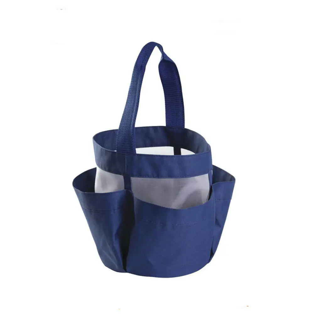 Color Azul Marino de ducha de baño de almacenamiento pequeña malla de lona bolsa aseo bolsa de maquillaje con mango bolso