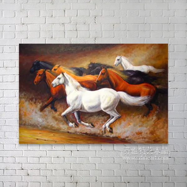 Belle réaliste peinture animalière de chevaux au galop sur <span class=keywords><strong>toile</strong></span>