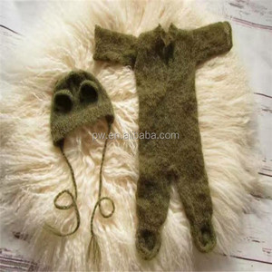 Combinaison en tricot mohair pour nouveau-né, grenouillère à capuche, bonnet et accessoires de photographie pour bébé fille - Product Image 3