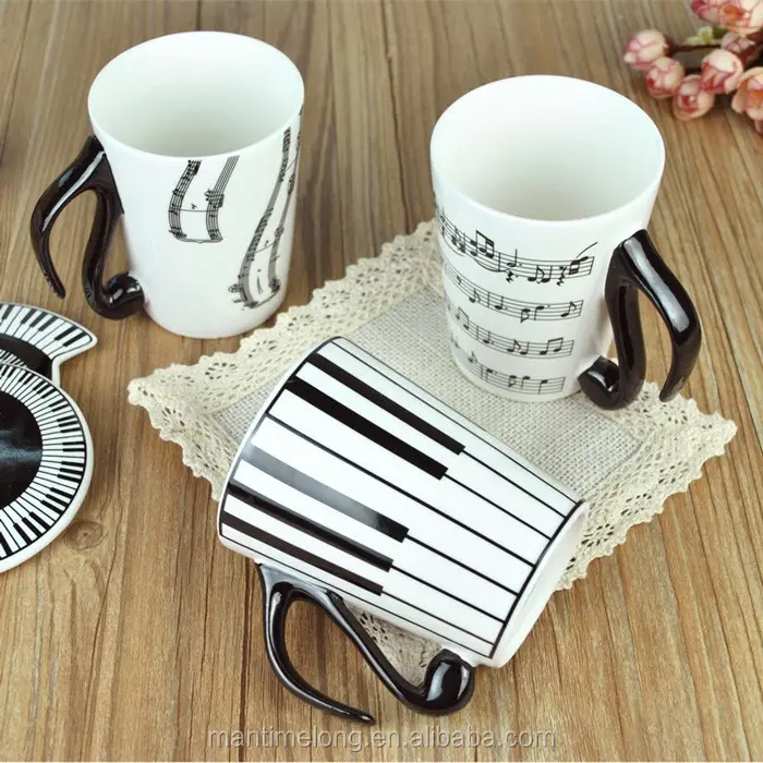 Taza de música para el personal, notas de Piano, teclado de cerámica, taza de porcelana, taza de café con cubierta, regalo creativo