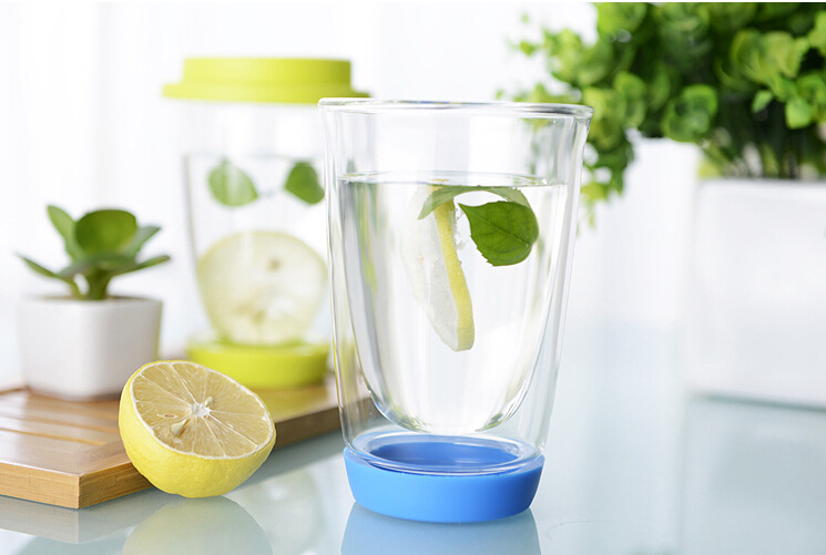 12OZ Double Wall Insulated Glass Travel Cup with Silicone Lid and Bottom
