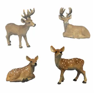 vivid wood carving deer crafts with antler wooden christmas deer decoration