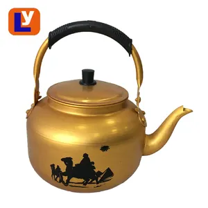 Bouilloire <span class=keywords><strong>à</strong></span> thé en aluminium jaune moins chère avec embout et inscription imprimée - Product Image 1