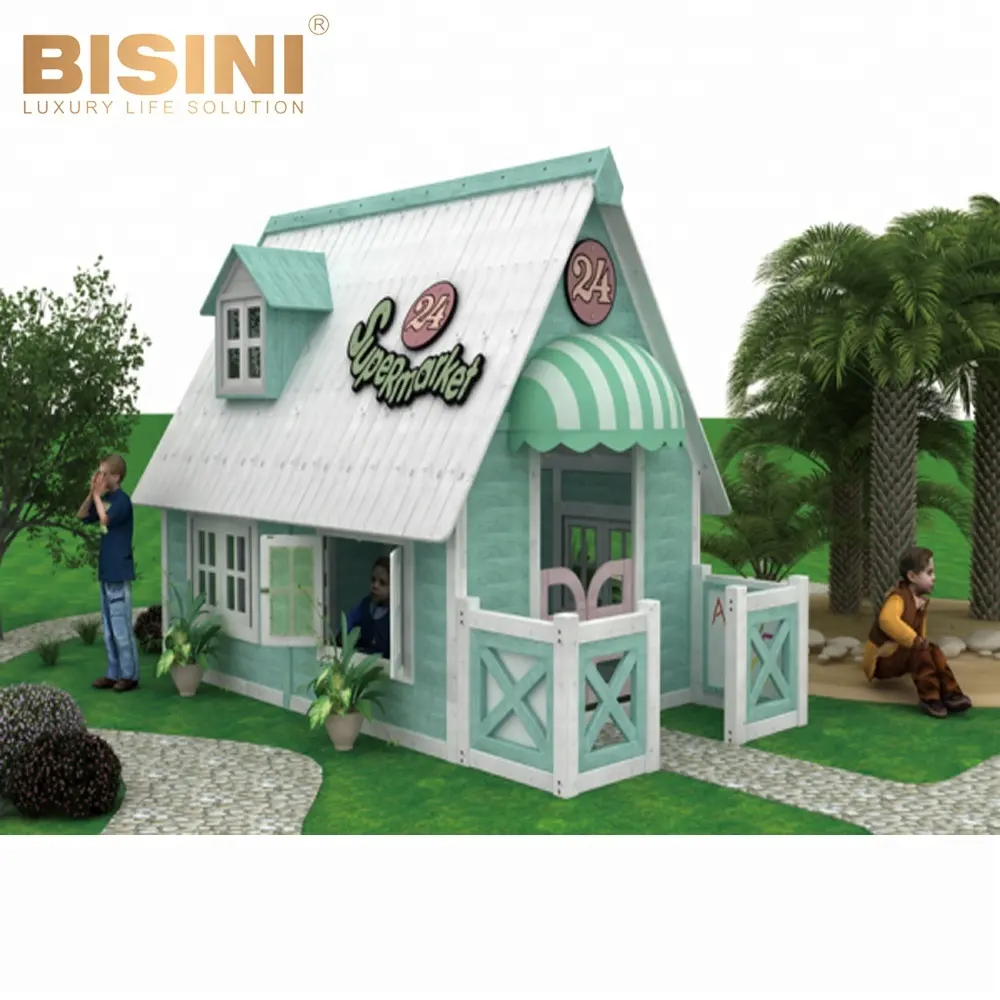 Bisini Amerikanische Landschaft Stil Freien Hölzerne Spielhaus Möbel, Binisi Kinder Garten Spielhaus Für Verkauf (BF07-70195)