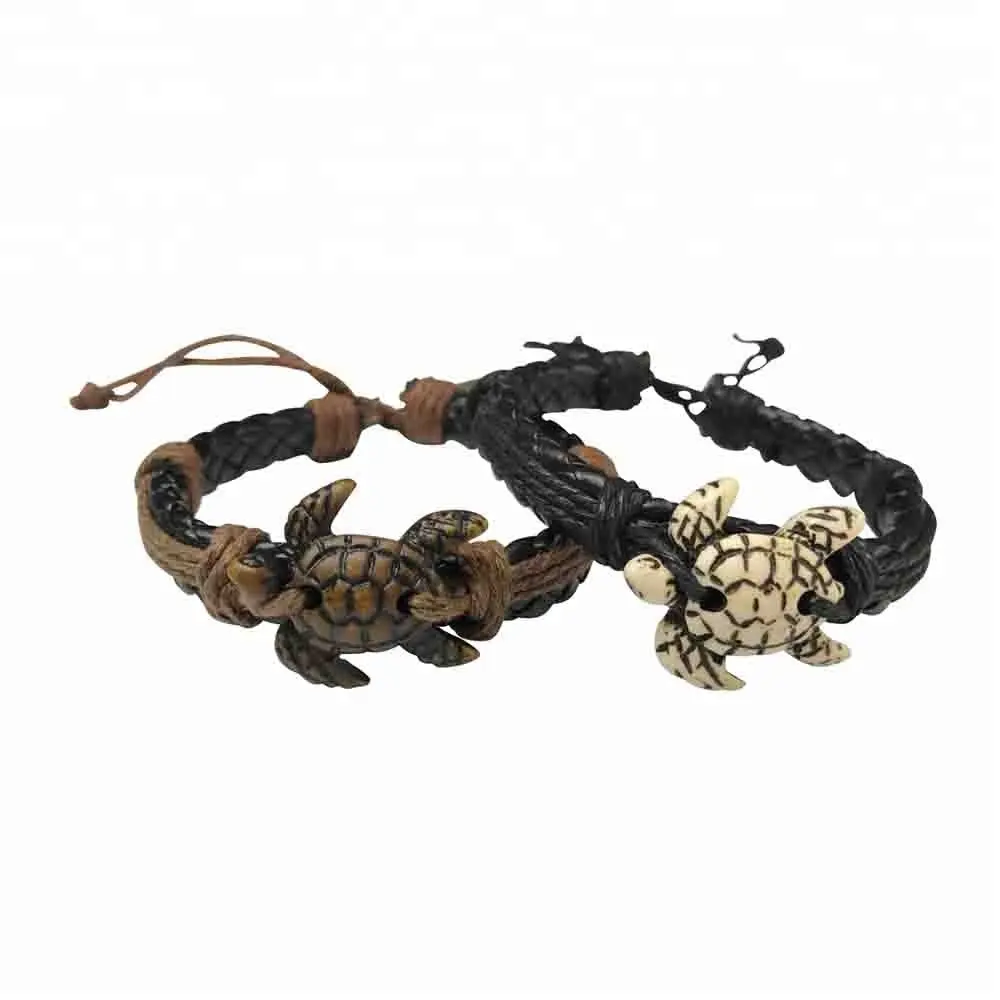 Fashion handmade braided leather bracelet vintage turtle bracelet