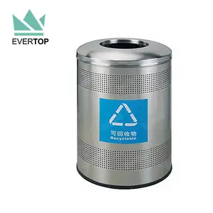 DB-34R 235L Modern Metal Large Metal Waste Bin Stainless Steel Trash Can Round Rubbish Bin w Logo Dustbin Manufacturer