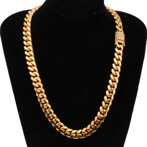 Nouveau <span class=keywords><strong>collier</strong></span> chaîne cubaine Miami géométrique plaqué or 18 carats PVD, acier inoxydable 316L, CZ, hommes femmes, 12 mm, en vrac, cadeau hip-hop - Product Image 3