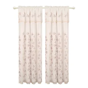 新的绣花纯粹与缎支持两层窗帘设计花边窗帘