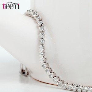 Platinum Teemi Wholesale 2015 Mujeres de lujo plateado genuino Ronda Clear CZ novia de la boda Pulseras y brazaletes de tenis - Product Image 3