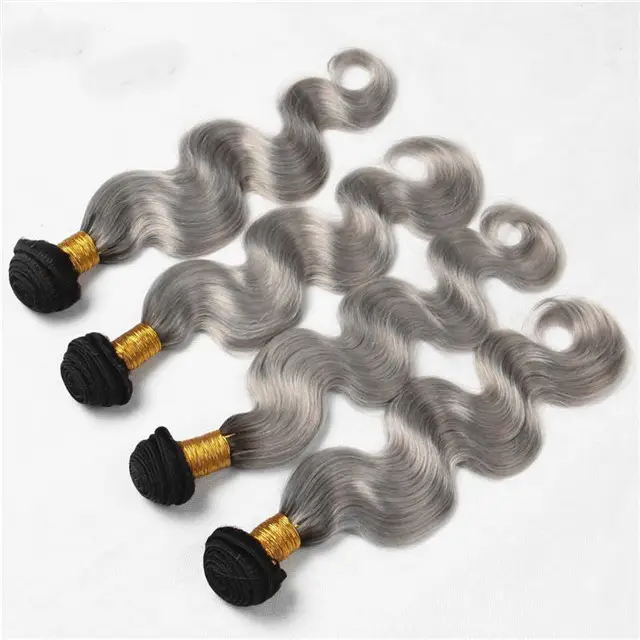 Hot New Products Body Wave Hair Black to Gray Ombre Color Silver Gray Human Hair Bundles