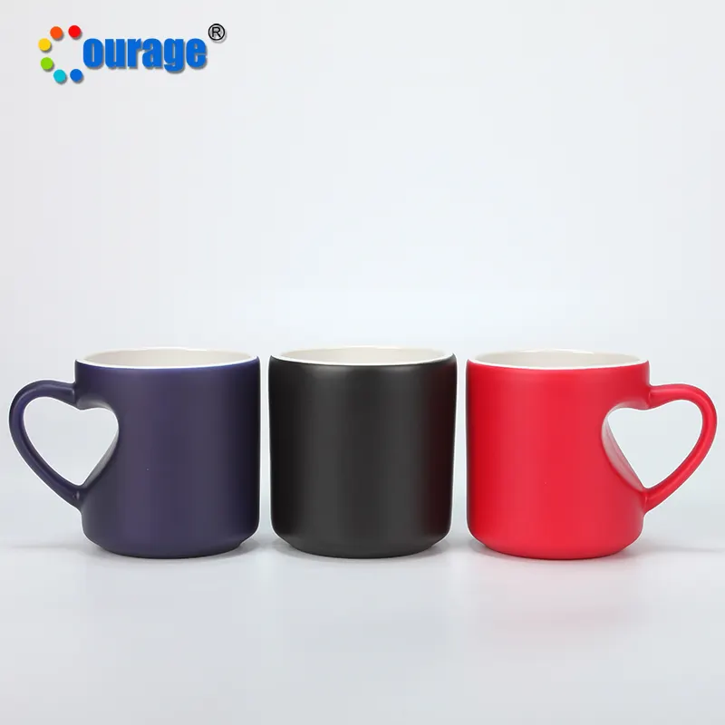 High quality unusual ceramic heart shape color changing magic mug