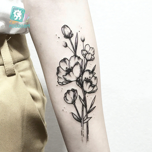 HC Misto 16 Fogli Classic Disegni Del Tatuaggio in bianco e Nero, stile semplice, fiori, delfino de Corpo Tatuaggi Temporanei. - Product Image 4