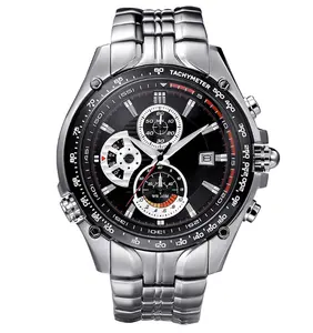Reloj de pulsera multifunción de cuarzo para hombre, cronógrafo deportivo de lujo, luminoso, esfera negra, de acero de Damasco