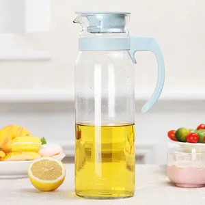 耐热玻璃器皿0.8L/1.1L/1.4L小麦纤维冷热果汁牛奶饮水罐带盖玻璃罐