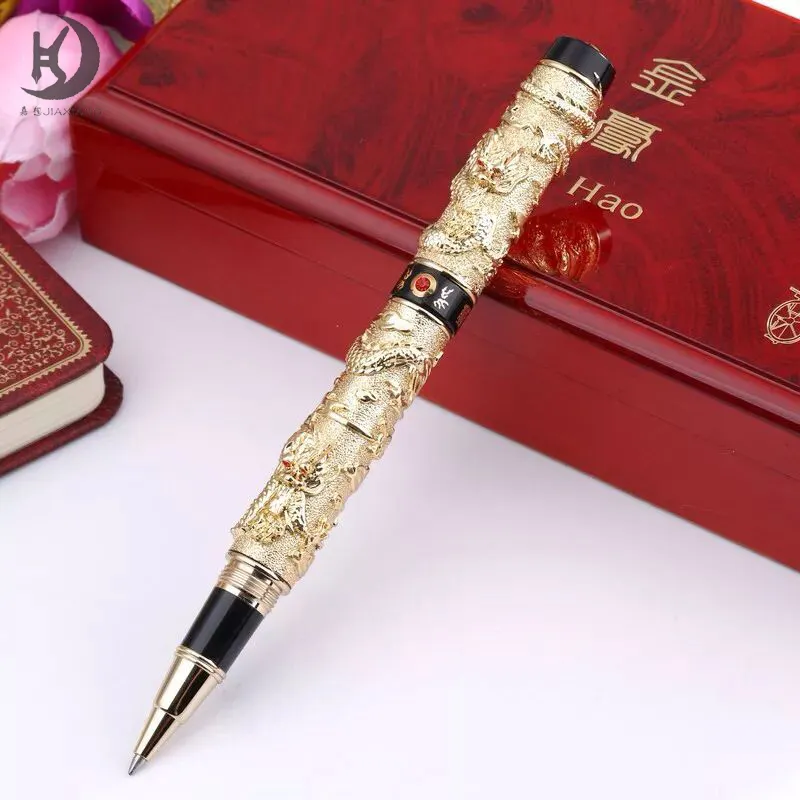 Jinhao 888 Golden Classic Chinese Draak 3D Pen Clip Gepersonaliseerde Met Parel Edelsteen Vulpen