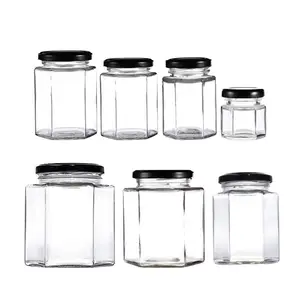 Bán Buôn 100Ml 180Ml 280Ml 380Ml 730Ml Rỗng Rõ Ràng Hình Lục Giác Mật Ong Thủy Tinh Thực Phẩm Chum Container Cho Cookie