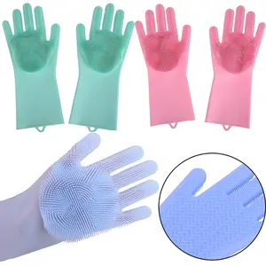 Reusable Silicon Dishes Glove with Cleaning Brush Kitchen Wash Housekeeping Washing Gloves Food Grade Dishwashing Dishwasher