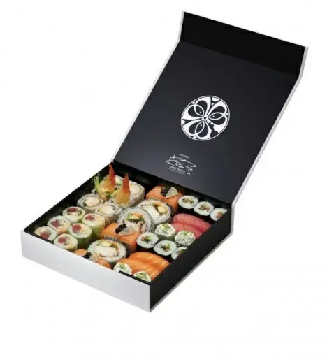 Boîte en papier de luxe pour sushi, haut de gamme, personnalisée, avec fermeture pour aliments, unités