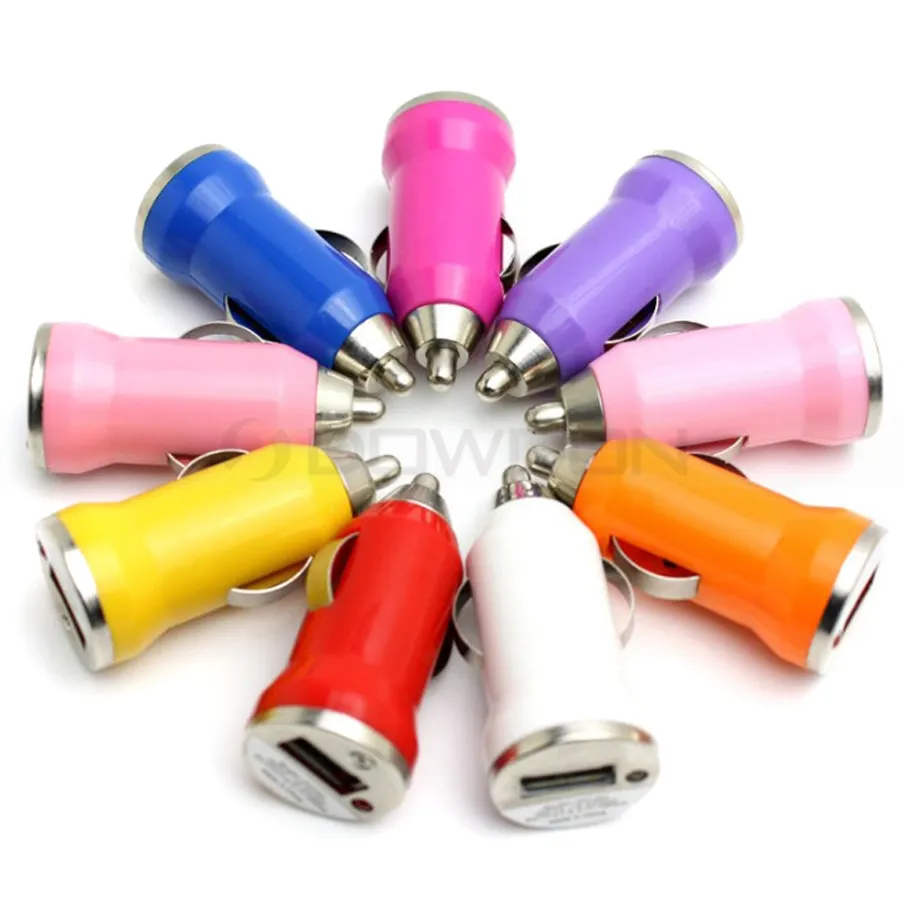 Colorful Bullet Shape 5V 1000MA USB Car Charger Adapter Power Supply