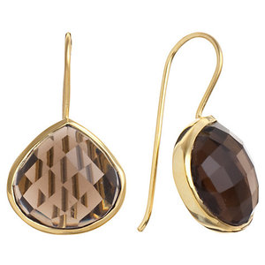 Pendientes de plata de ley 925, Gema de cuarzo ahumado, oro, bisel vermeil - Product Image 1