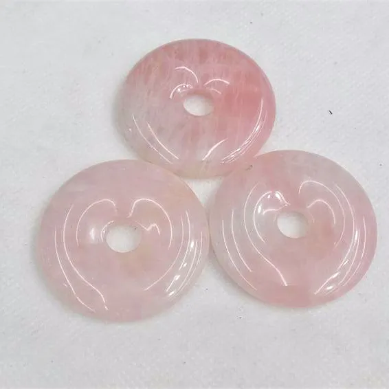 Wholesale A Grade Natural Smooth Charm Gemstone Rose Quartz Stone Donuts Pendant