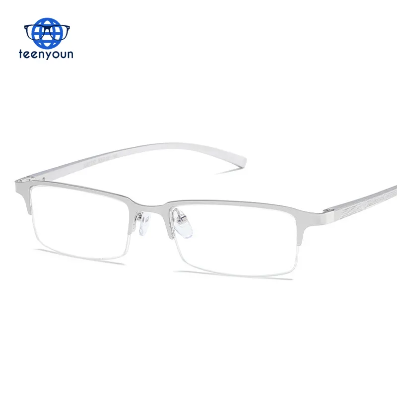 Mens Business Bril Transparante Lens Aluminium Magnesium Brillen Frame Mannelijke Blauw Licht Filter Eyewear Frames Half Frame Nieuwe