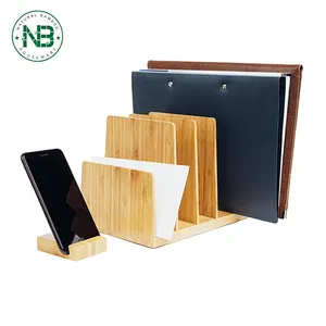 Bambus Holz Datei & Ordner Sorter-Schreibtisch Tablett mit 5 Vertikale Abschnitte & Phone Halter-Lagerung Regal Rack stehen