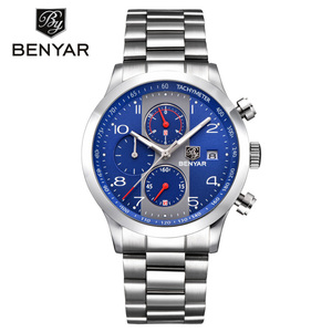 Orologio da <span class=keywords><strong>uomo</strong></span> al quarzo WJ-7654 BENYAR BY-5133M con cinturino in <span class=keywords><strong>acciaio</strong></span>, tre piccoli quadranti e lancette, impermeabile. - Product Image 2