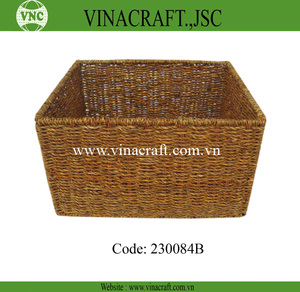 Cesta de almacenamiento de algas marinas grises naturales plegable y tejida con asas de bambú Cesta de almacenamiento de frutas diaria sostenible - Product Image 3