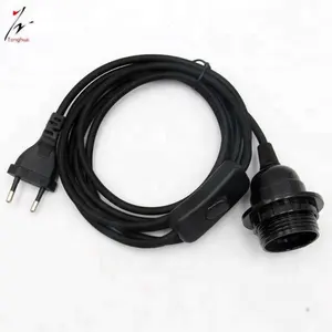 EU Plug Textile Cable With Switch And E27 Lamp Holder Hanging Lamp Cord Set