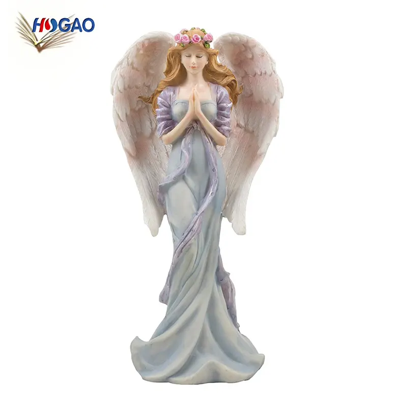 Productos de poliresina de Navidad de pie rezando Ángel estatua religiosa decorativo regalos