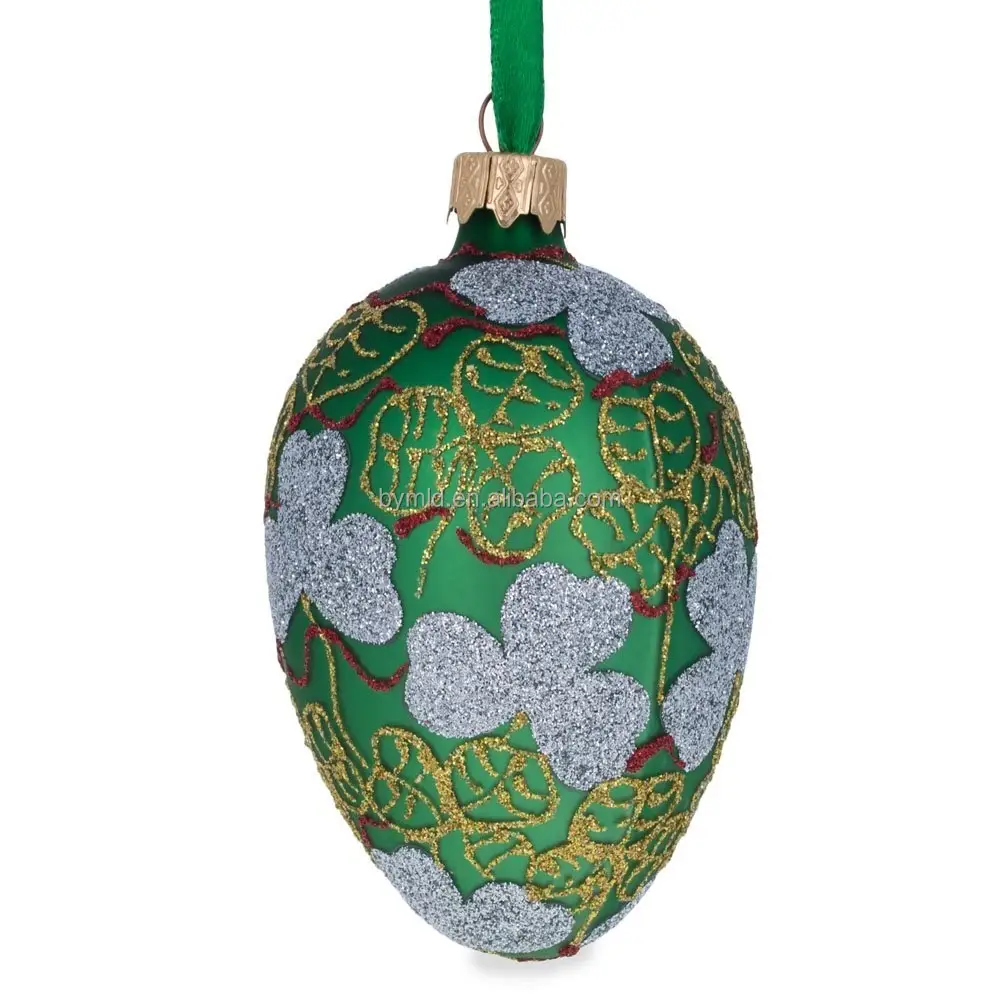 吹き装飾イースターエッグ形状ガラスクリスマスオープニングエッグ手描きの装飾品安物の宝石をぶら下げ環境にやさしい