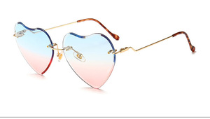 Occhiali da Sole a Forma di Cuore 2019, Montatura Senza Bordi, Lenti Colorate Trasparenti, Moda Vintage in Rosa, Viola e Marrone per Donna - Product Image 4