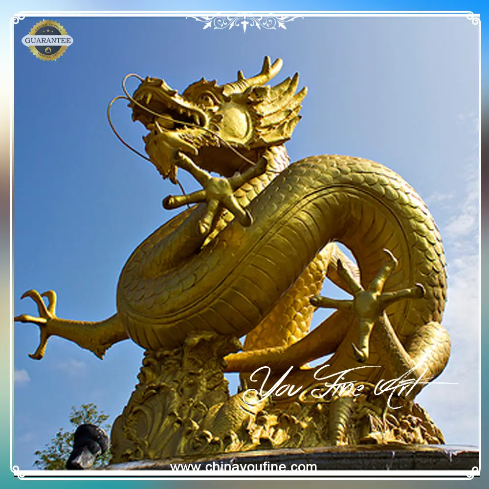 Statue de Dragon doré en métal, pierre naturelle, couleur or