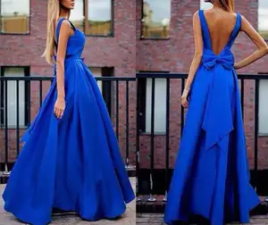 M524 D.Y thời trang sexy thanh lịch backless gallus bowknot xanh dài đảng dress