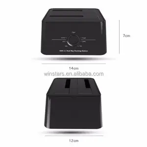 USB 3.1 Tipe C Ganda Bay HDD Docking Station Untuk 2.5/3.5in SATA SSD HDD CE FCC Semua Bersertifikat