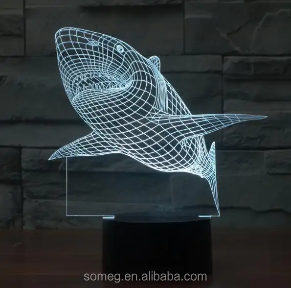 Veilleuse 3D requin 3D lumières enfants veilleuse visuelle Led veilleuses Illusion d'humeur lampe