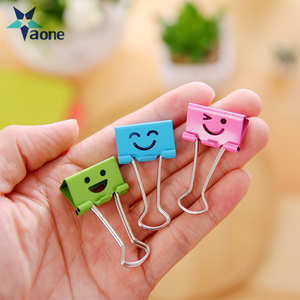 Clipe de papel encadernador de metal, barato, alta qualidade, 19mm 25mm, bonito, multi cores, sorriso, design de rosto, atacado - Product Image 5