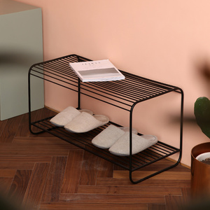 Modern Nordic Black Metal Iron 2 Tiers <strong>Shoe</strong> Rack <strong>Shoe</strong> <strong>Bench</strong> <strong>for</strong> Entryway Closet <strong>Storage</strong> Display - Product Image 1
