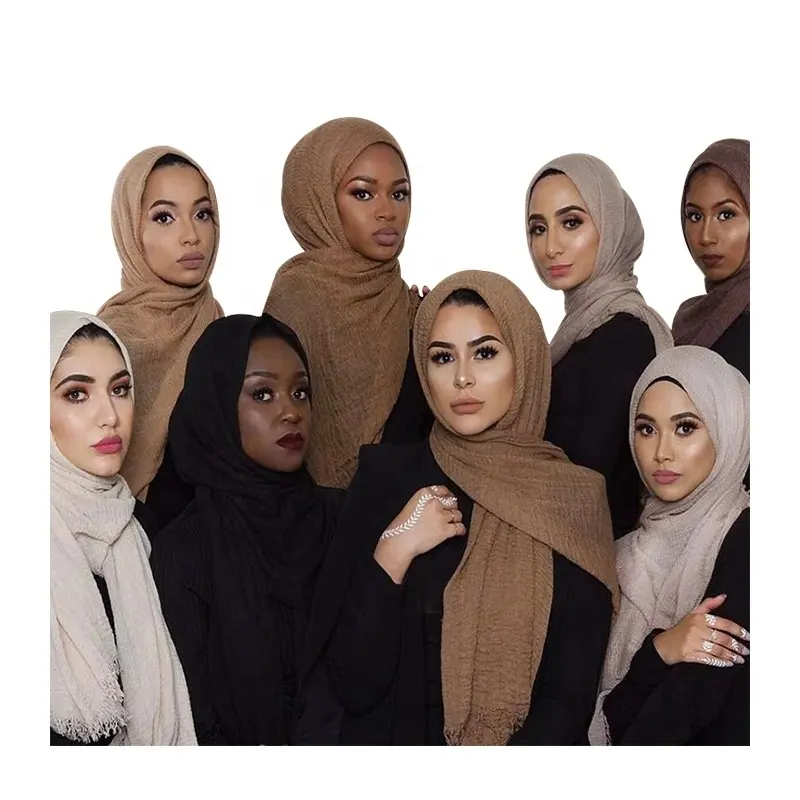 Bufanda de algodón para mujer, hiyab, color liso, chal largo