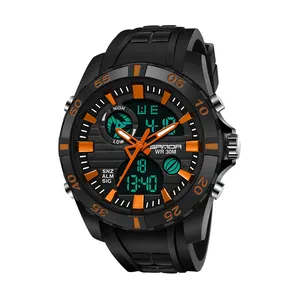 Sanda 791 Sport Watch for Men Double Movement Chronograph Alarm LCD Male Clock 3ATM Water Resistant Black Wristwatches