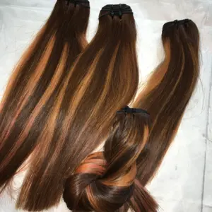 Remy Shining Russian Virgin Hair Orange Highlight Human Vietnam Hair Processed Straight Color Burmese Hair Extensions Factory