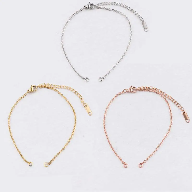 Stainless Steel 2mm Rose Gold Color Gold Color 20+6mm DIY Bracelet Chain With Extender Chain for Jewelry Making