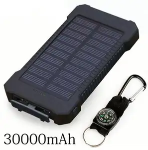 Güneş enerjisi bankası su geçirmez 30000mAh güneş enerjisi şarj cihazı 2 USB portu harici şarj edici güç bankası Smartphone ile LED ışık