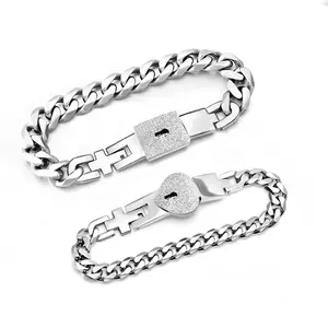 Atacado pulseiras de prata casal chave-Pulseira para casal com fechadura magnética, bracelete para casal com chave de prata e pescoço totwoo